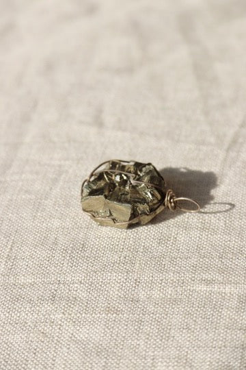 Sterling Silver Wire Wrapped Raw Pyrite Crystal Pendant