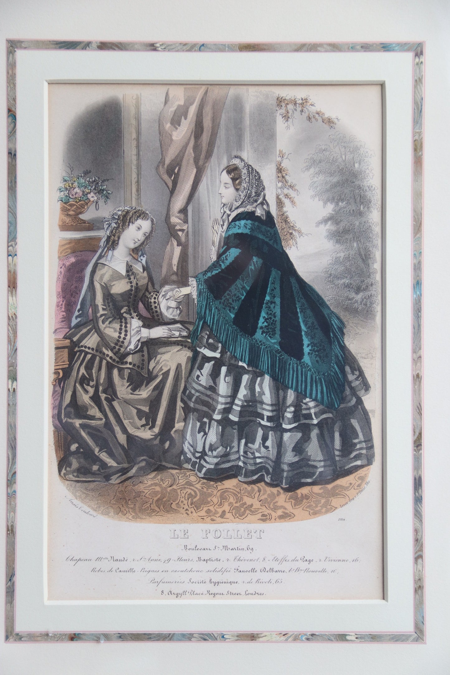 Set of Two Framed Fashion Prints with Hand Drawn Mattes