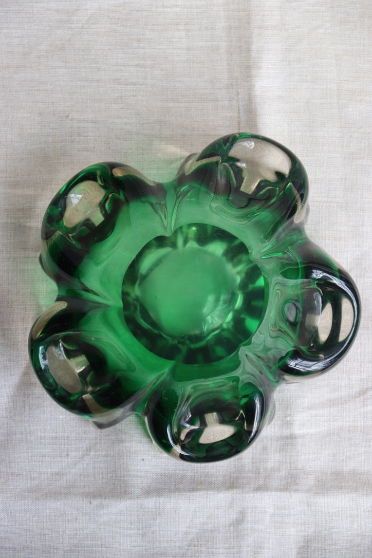Murano Style Green Glass Ashtray
