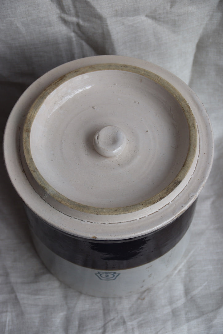 Vintage Robinson Crown Stoneware Container with Lid - 2 Gal.