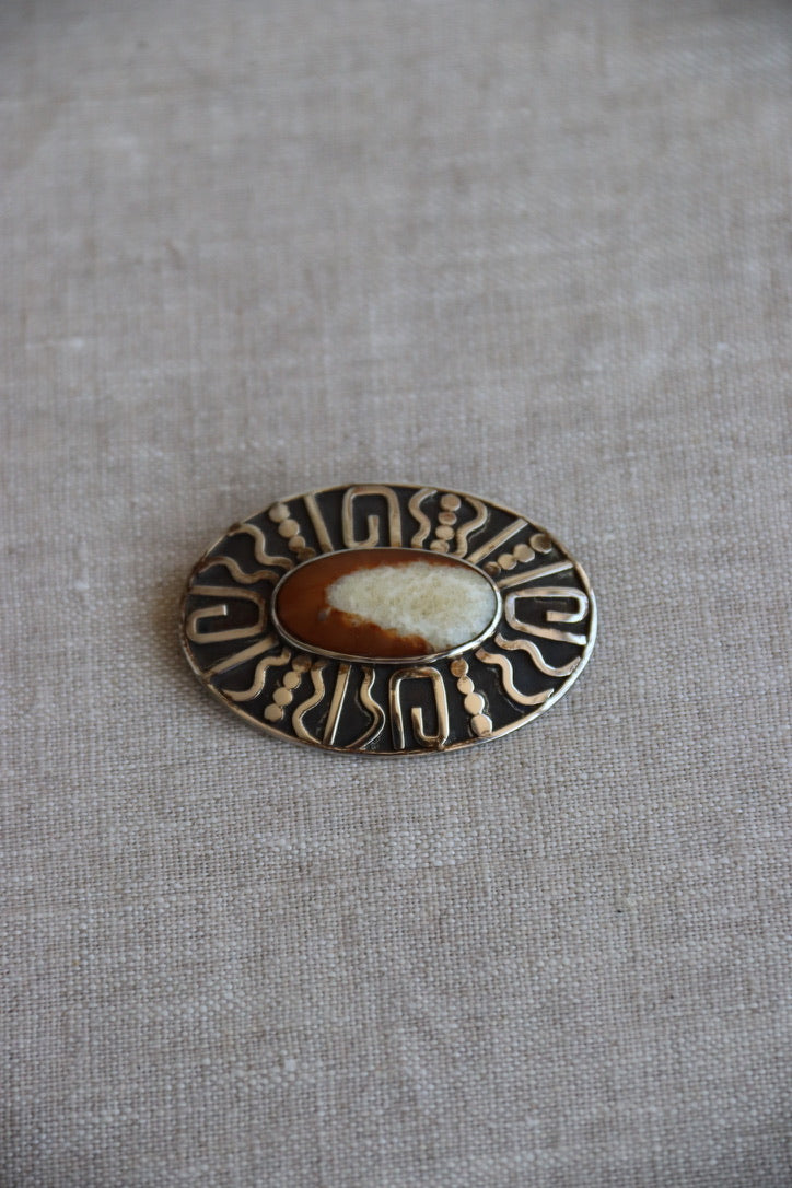 Sterling Silver Geometric Stone Pin