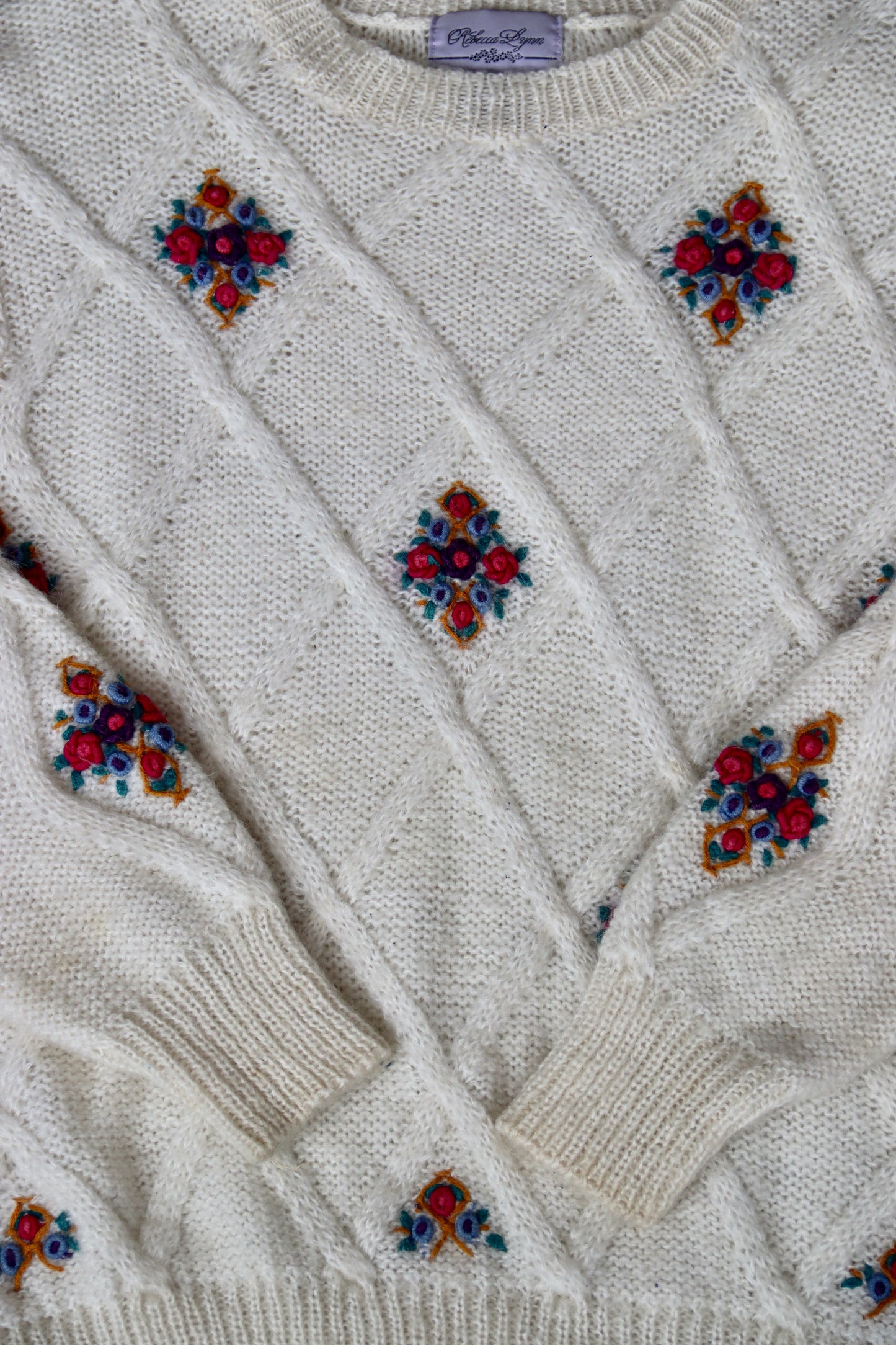 Vintage Rebecca Lynn Floral White Sweater