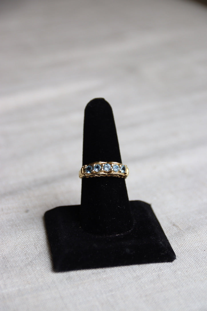 Aquamarine Ring with Scalloped and Floral Openwork Gallery - 14K