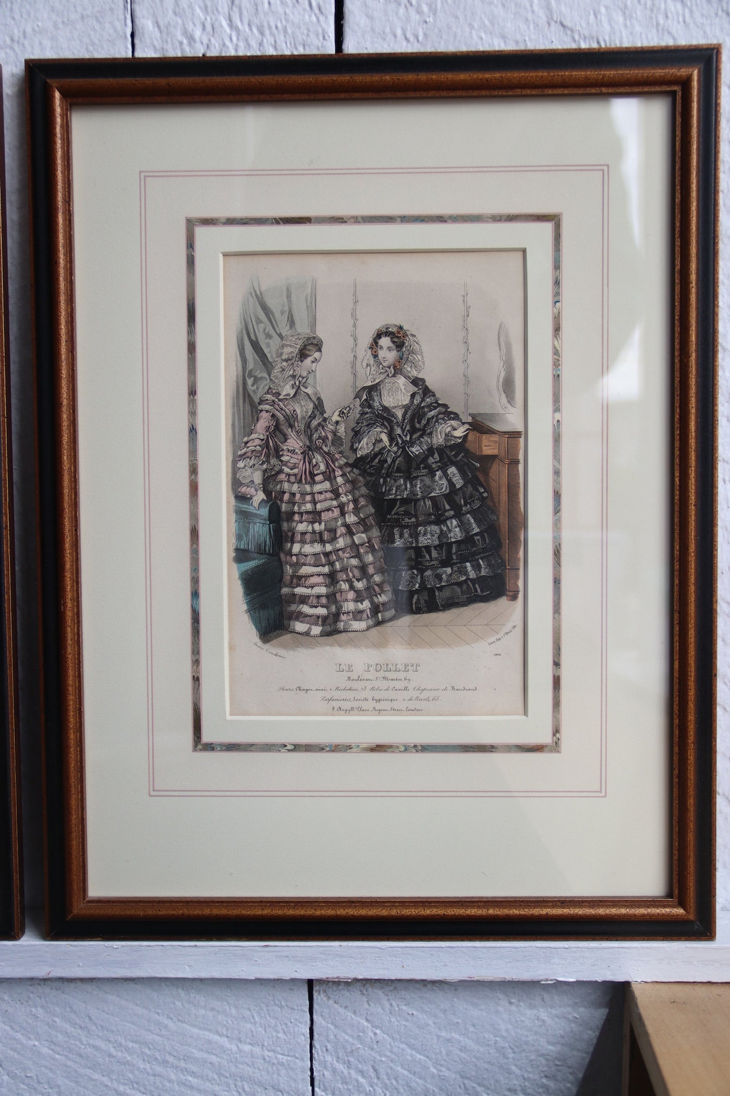 Set of Two Framed Fashion Prints with Hand Drawn Mattes