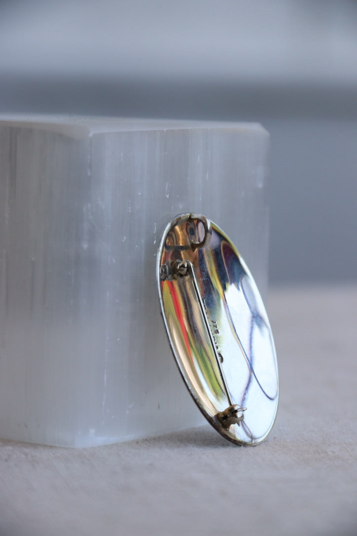 Sterling Silver Geometric Stone Pin