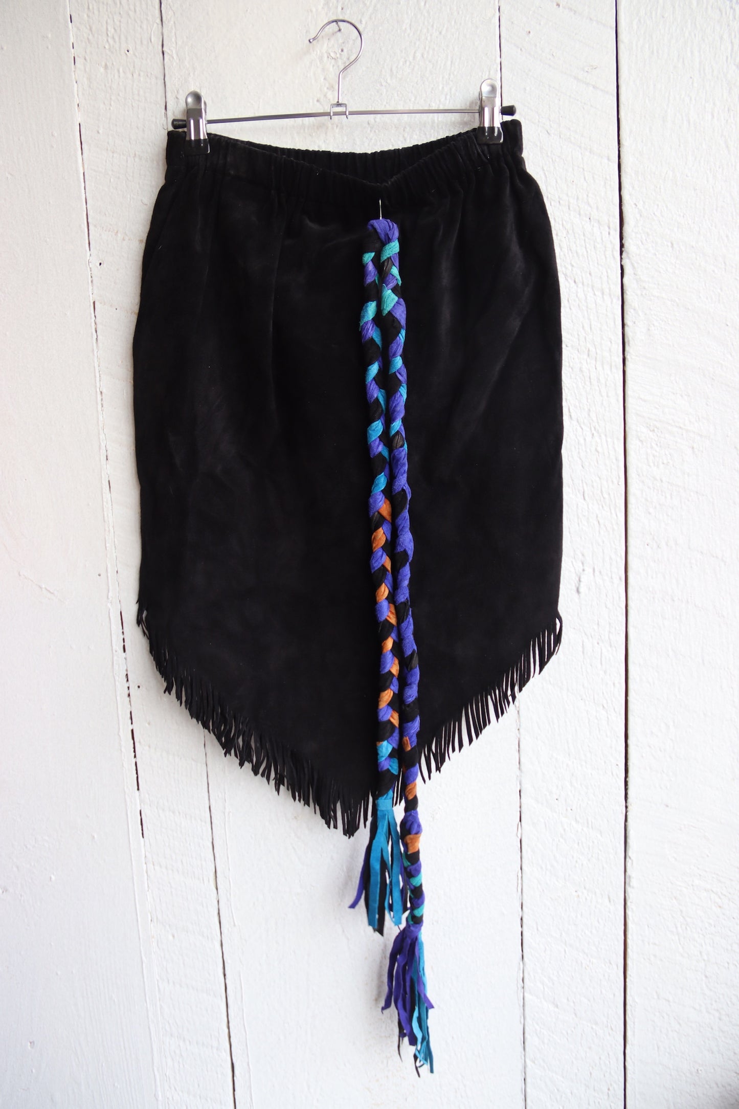 Vintage Handmade Black Fringe Skirt with Rope Belt
