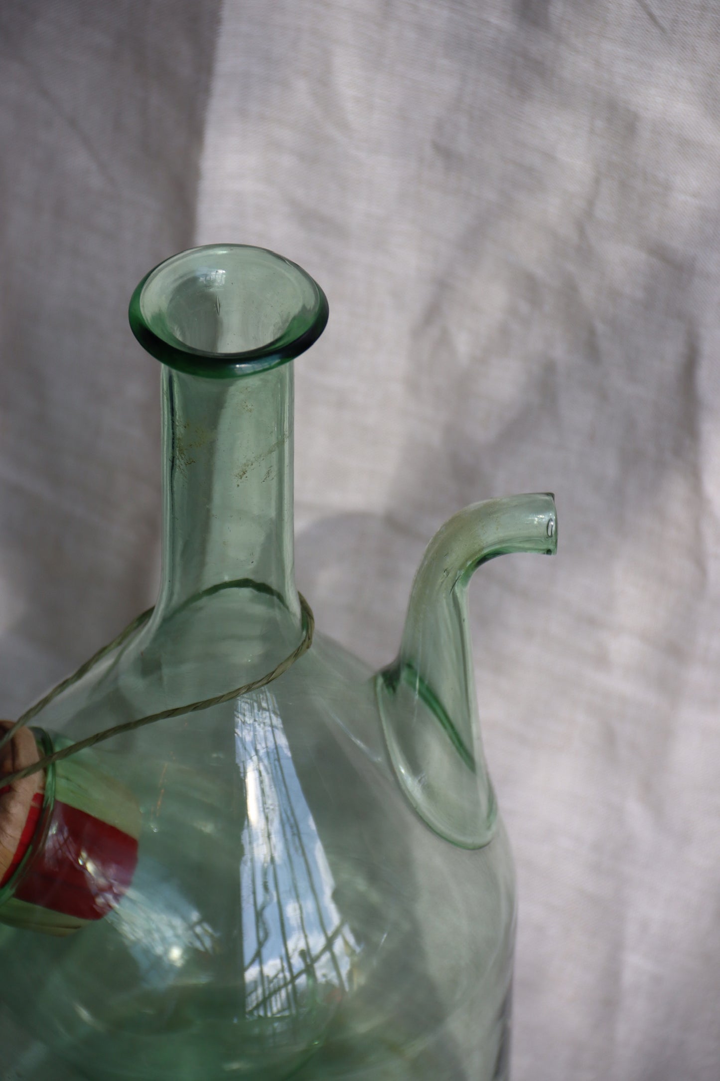 Bright Green Handblown Glass Italian Decanter with Ice Chamber