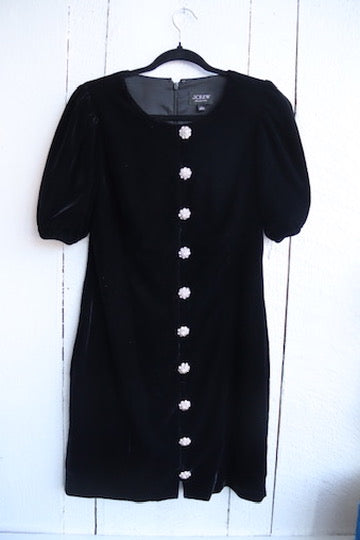 J. Crew Black Velvet Dress with Crystal Buttons