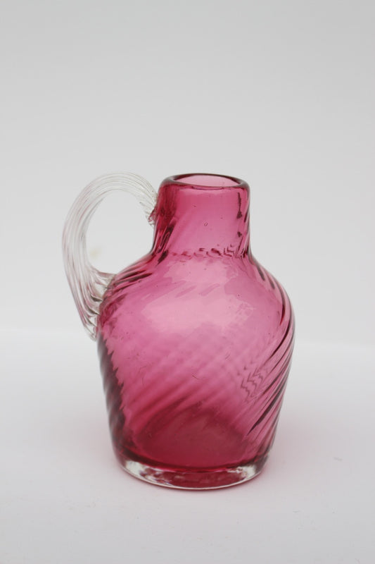 Mini hand blown maroon glass pitcher/vase