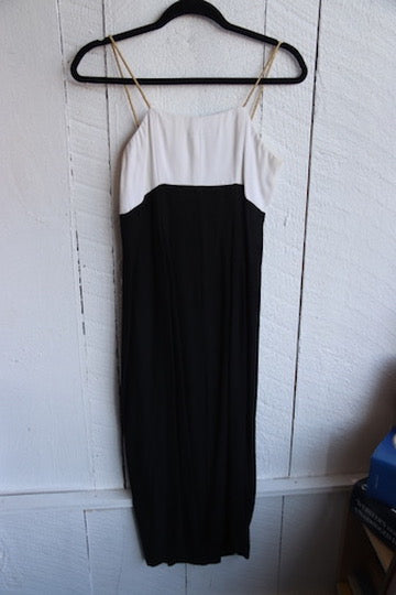 Vintage 90s Virgo II Black and White Dress with Gold Straps