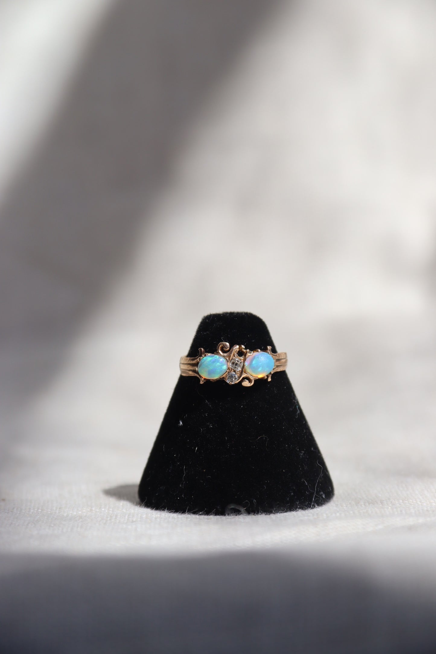 Antique 14K Gold Opal and Diamond Ring - as is