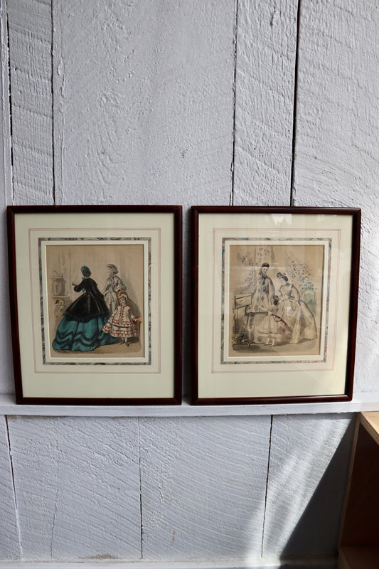 Set of Two Framed Fashion Prints with Hand Drawn Mattes
