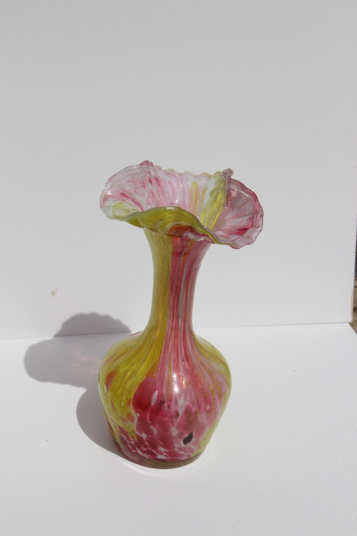 Hand Blown glass pink and yellow vase