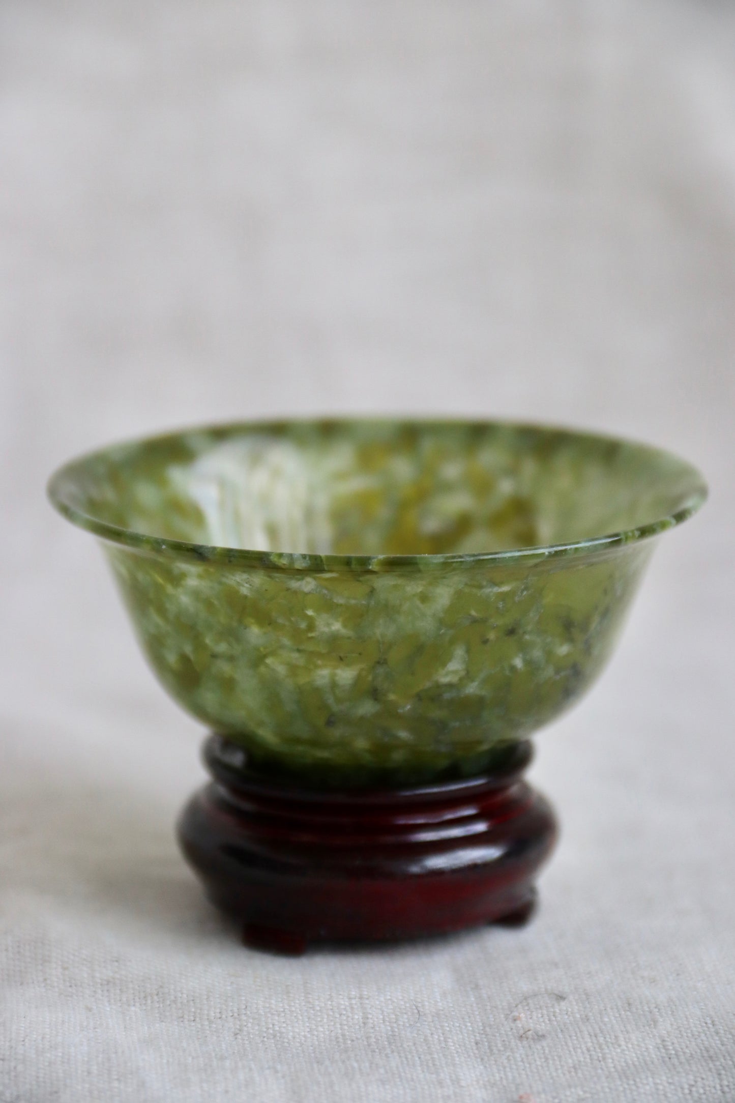 Antique Mini Spinach Jade Bowl with Stand
