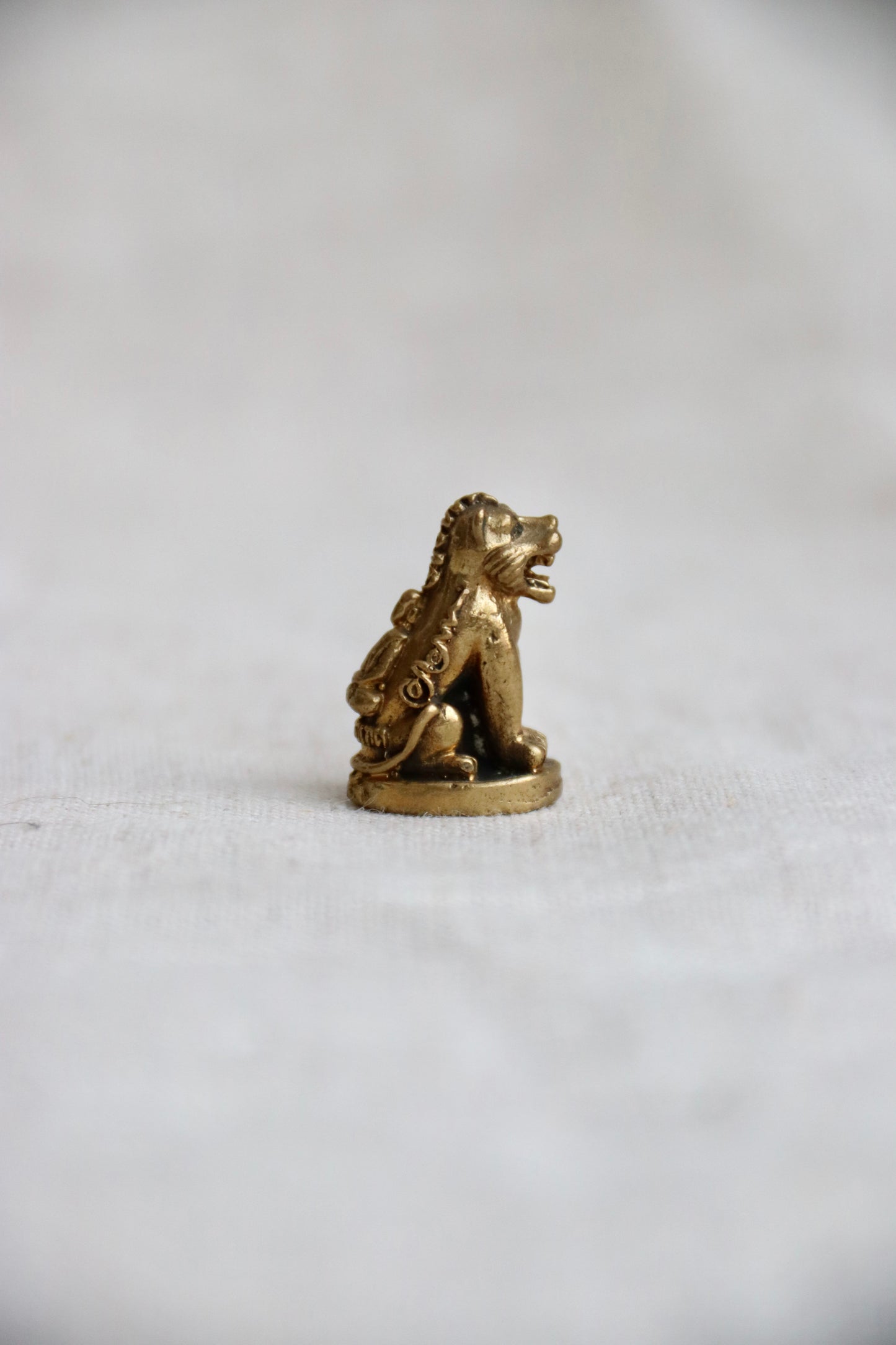 Miniature Brass Thai Magic Tiger Amulet for Protection and Luck