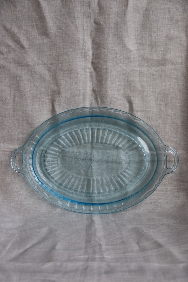 Anchor Hocking Blue Glass Handled Platter