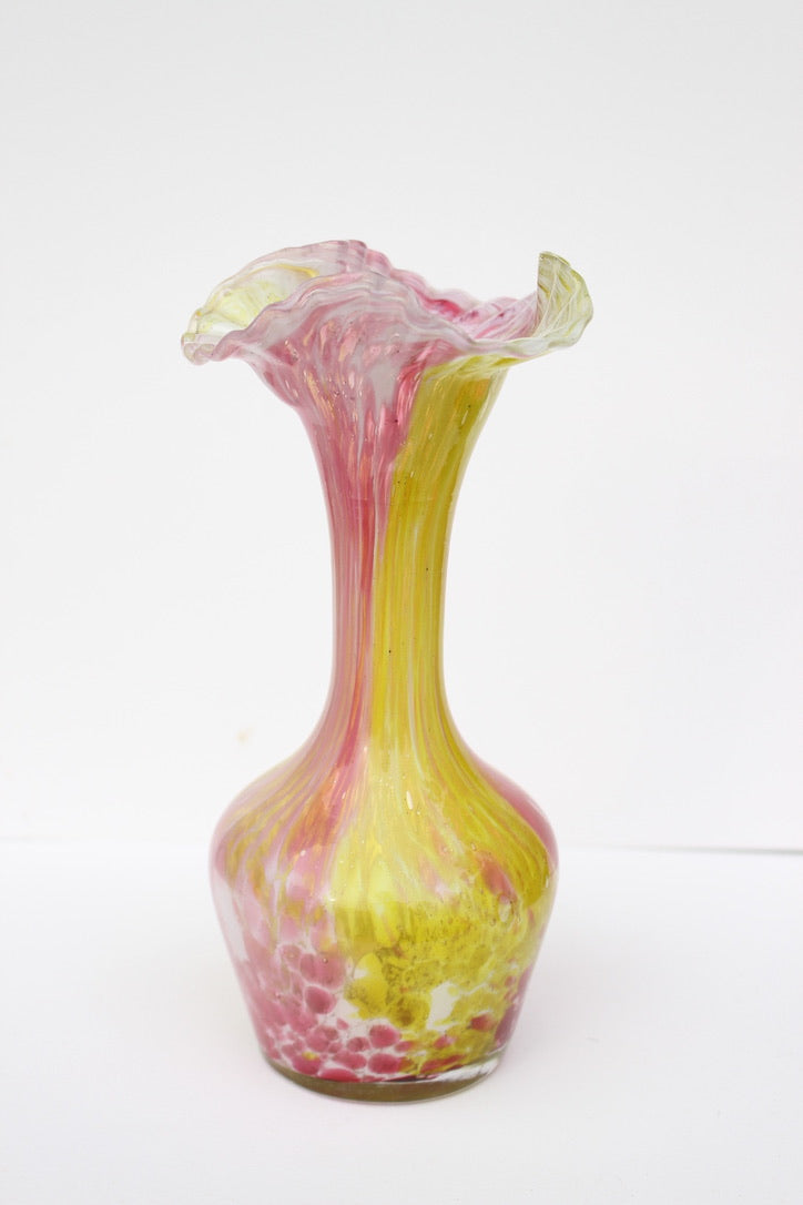 Hand Blown glass pink and yellow vase
