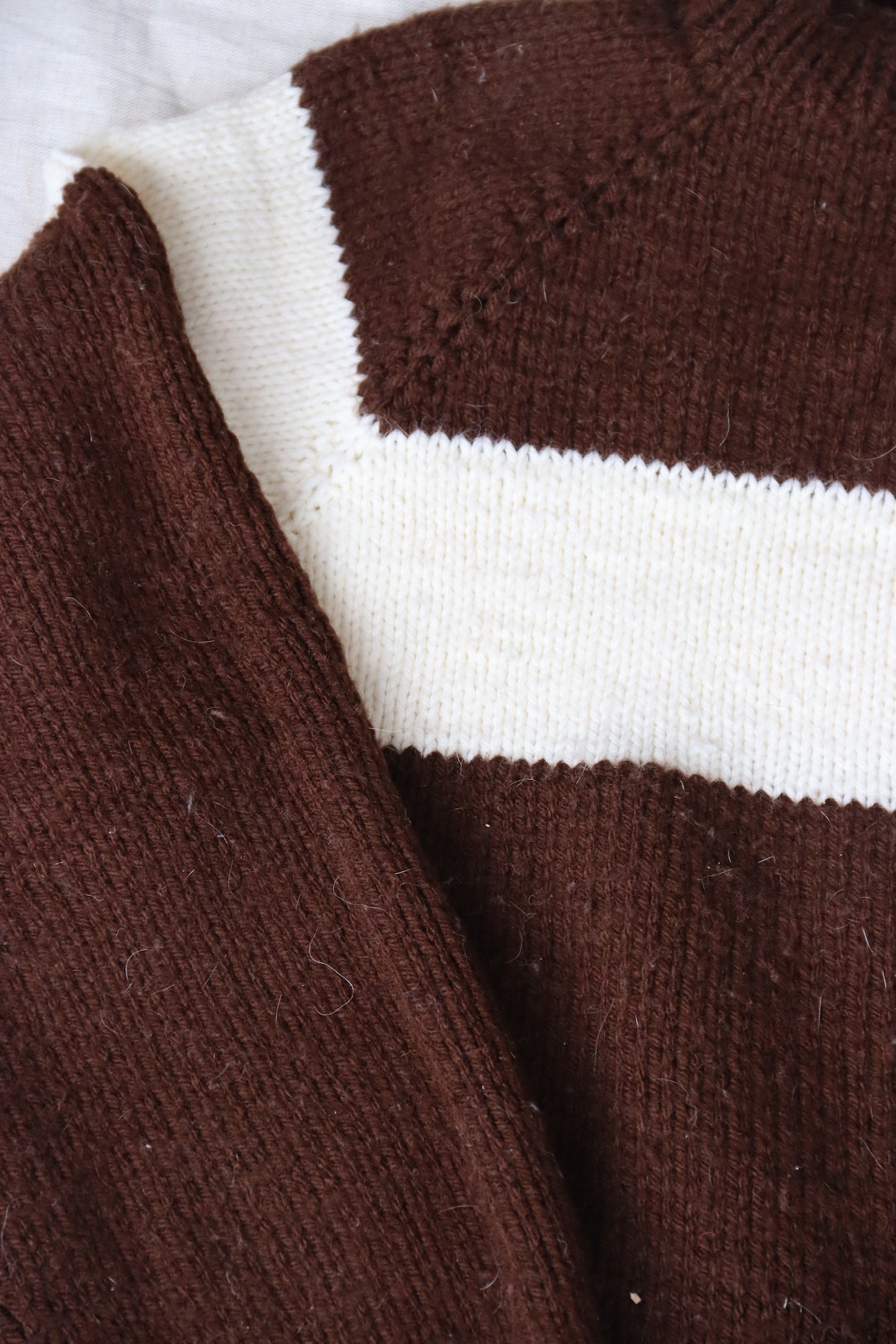 70s Hand Knit Brown and White Stripe Sweater