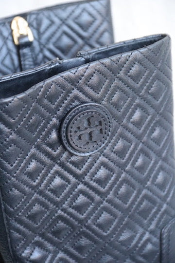 Tory Burch "Marion" Quilted Black Boots