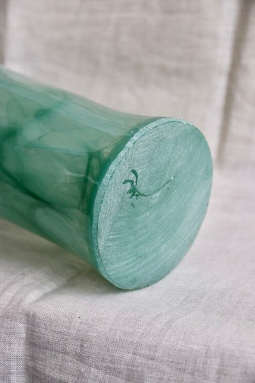 Large Hand Blown Blue Glass Ruffle Vase