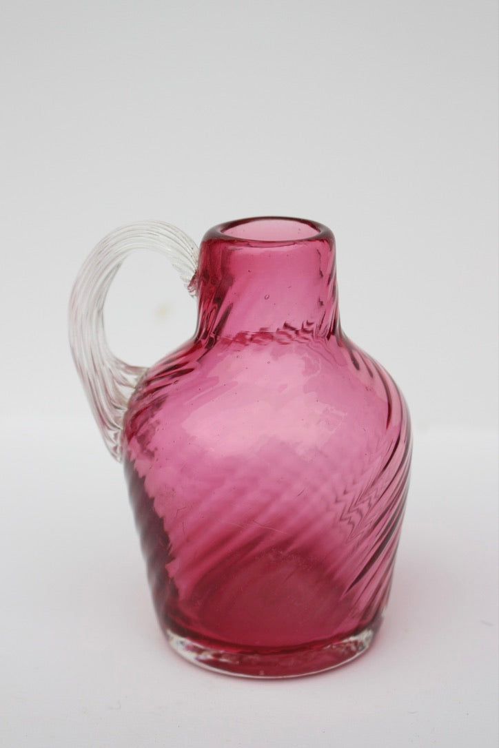 Mini hand blown maroon glass pitcher/vase