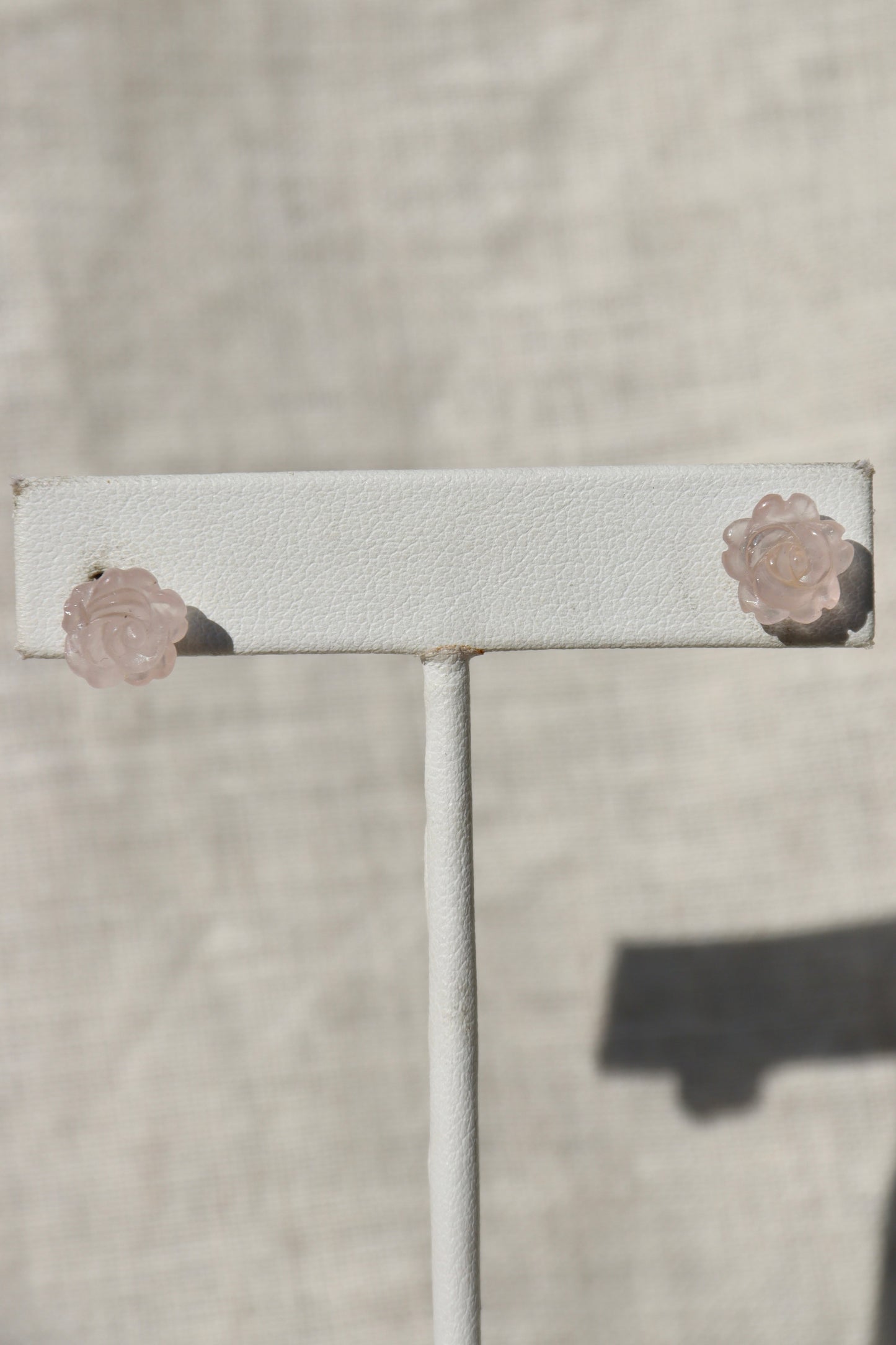 Carved Rose Quartz Flower Earrings