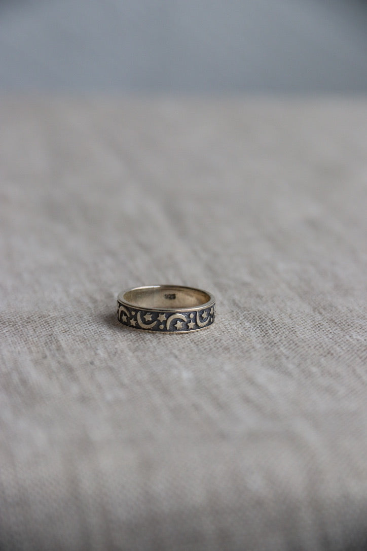 Sterling Silver Moon and Stars Band Ring