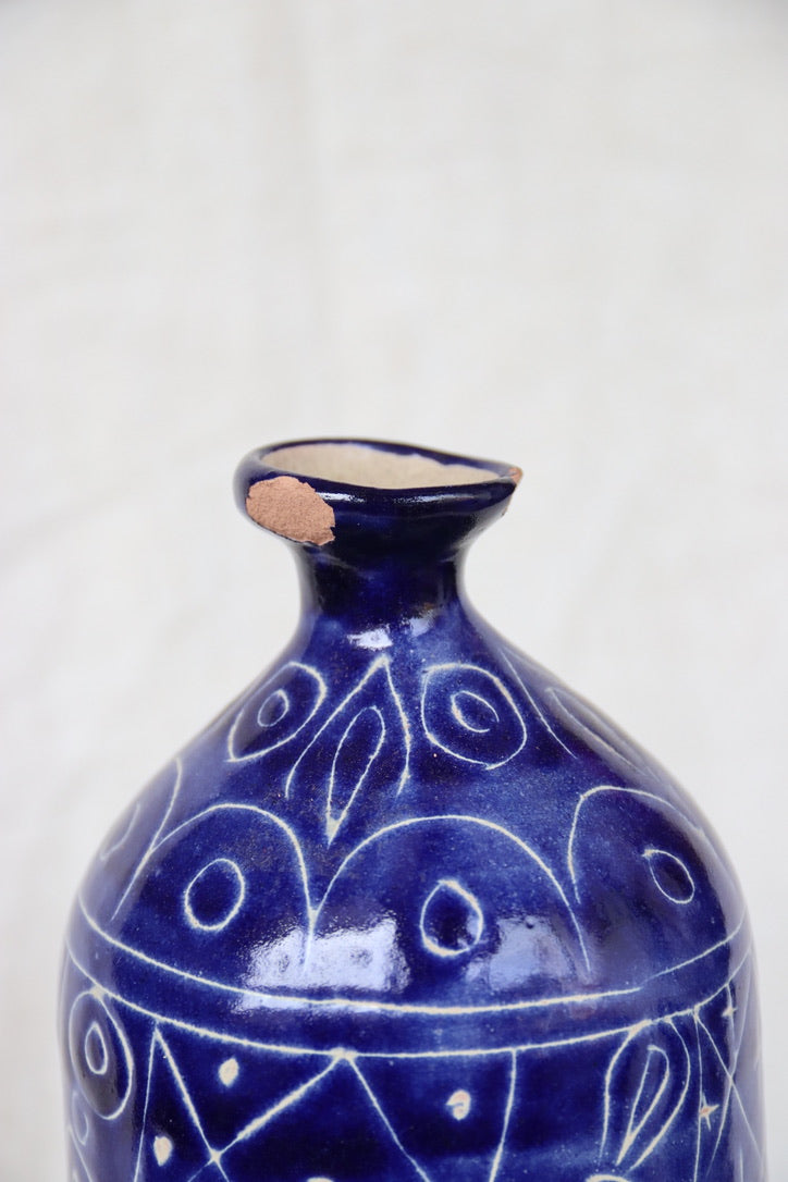 Mexican Blue Ceramic Pitcher - as is