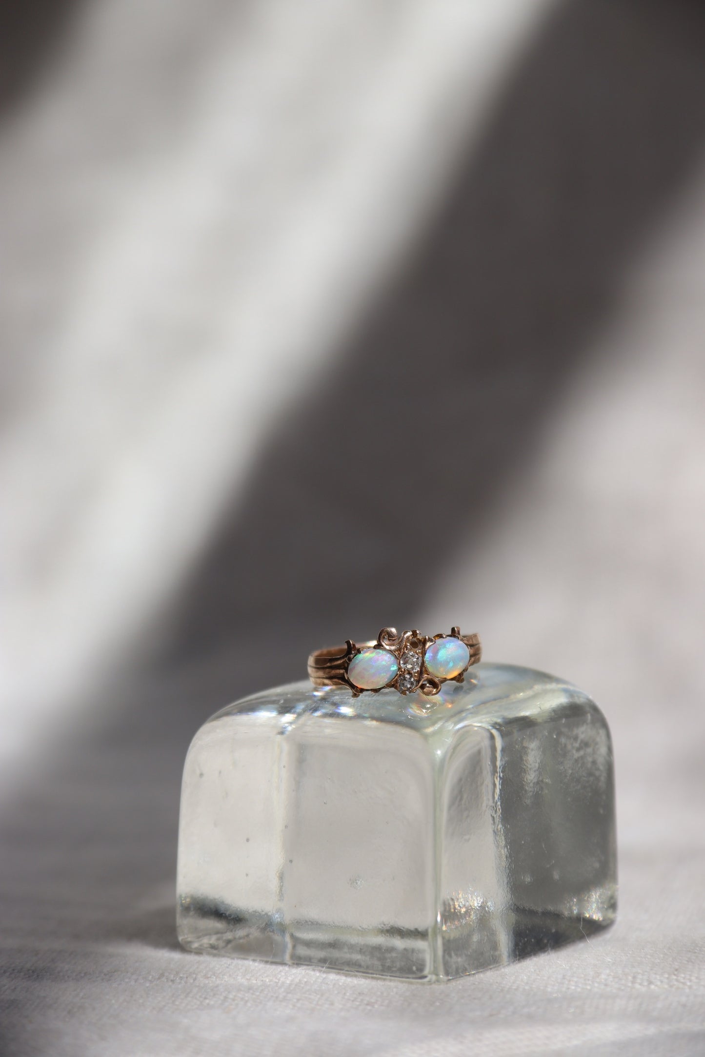 Antique 14K Gold Opal and Diamond Ring - as is