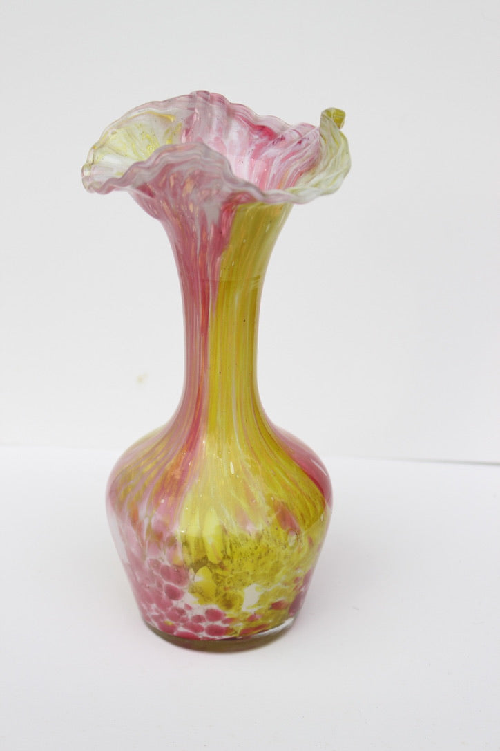 Hand Blown glass pink and yellow vase