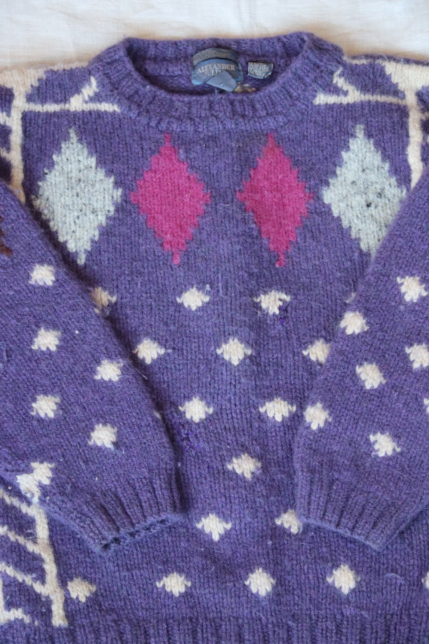Alexander Julian Purple Hand Knit Wool Sweater