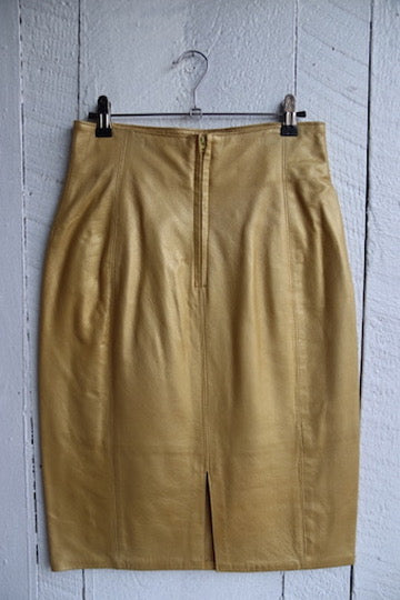 Vintage Christian Lauren Gold Leather Skirt