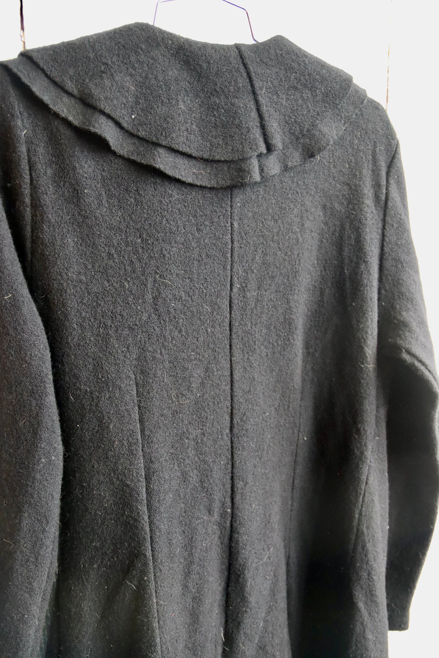 Vintage Katherine Barclay Black Ruffled Wool Coat - M