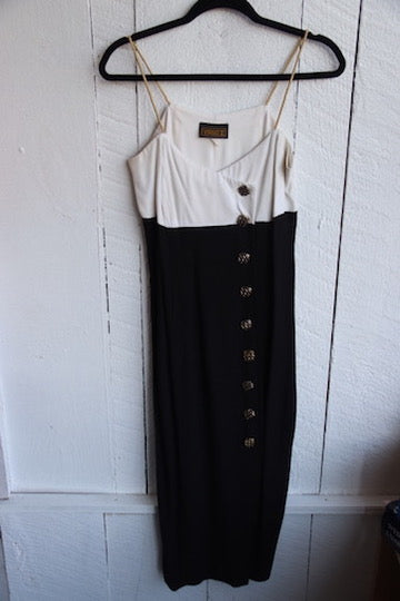 Vintage 90s Virgo II Black and White Dress with Gold Straps