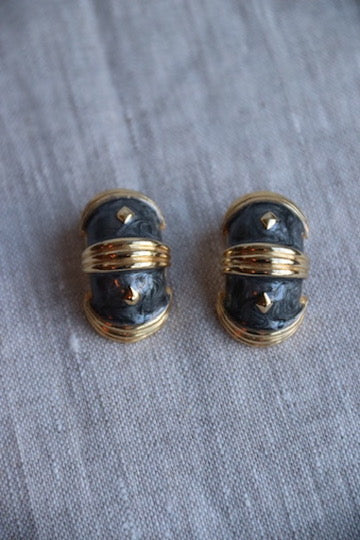 Black and Gold Clip On Earrings