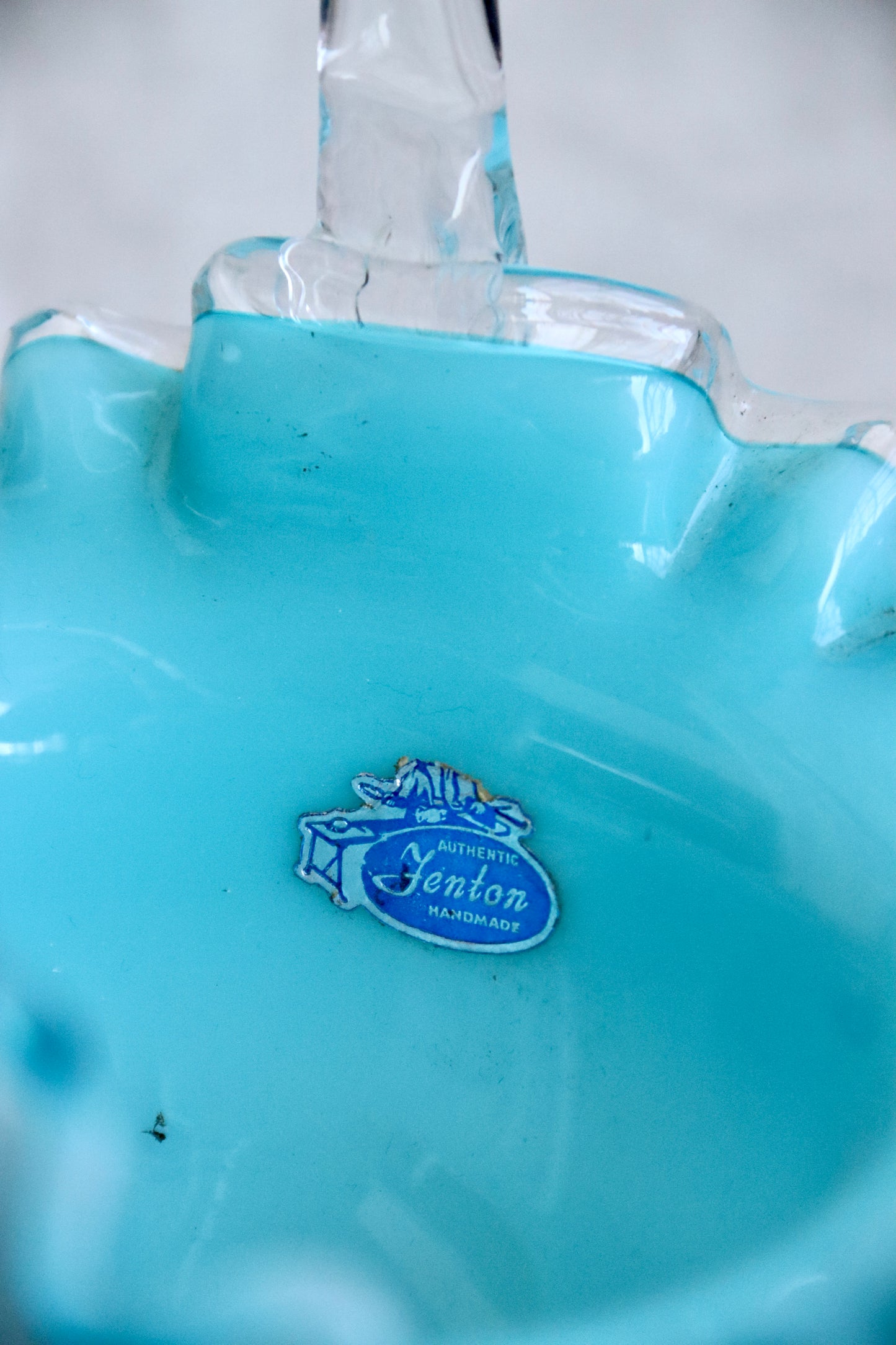 Fenton Turquoise Blue Glass Basket