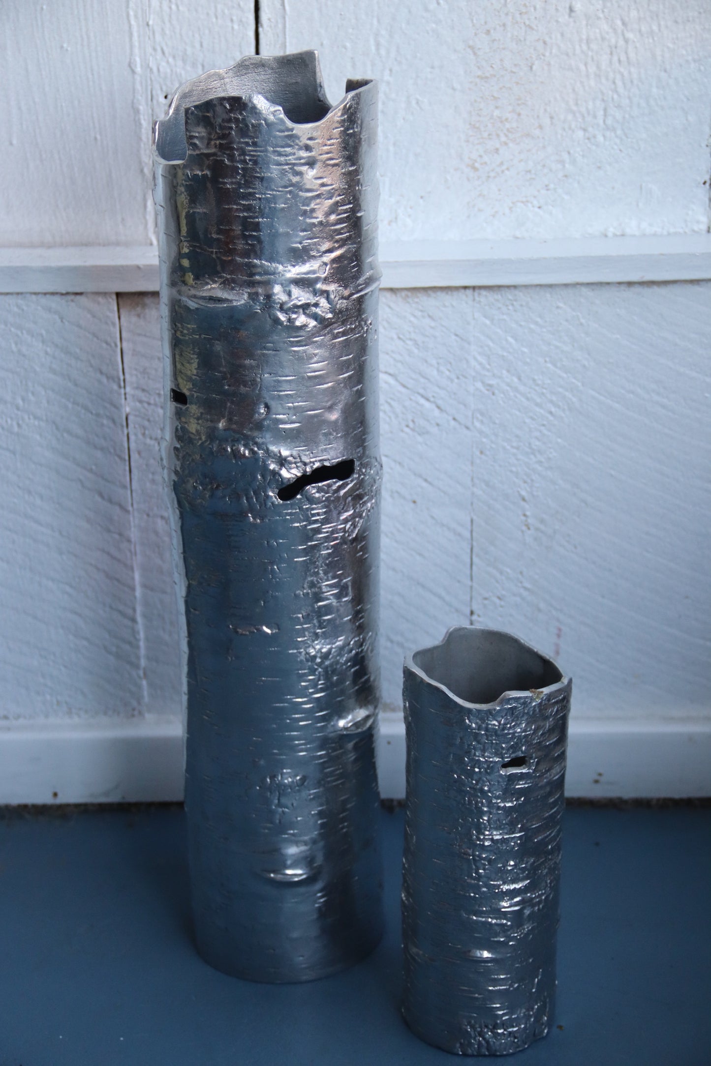 Michael Aram "Bark & Branch Collection" Silver Birch Metal Floor Vase