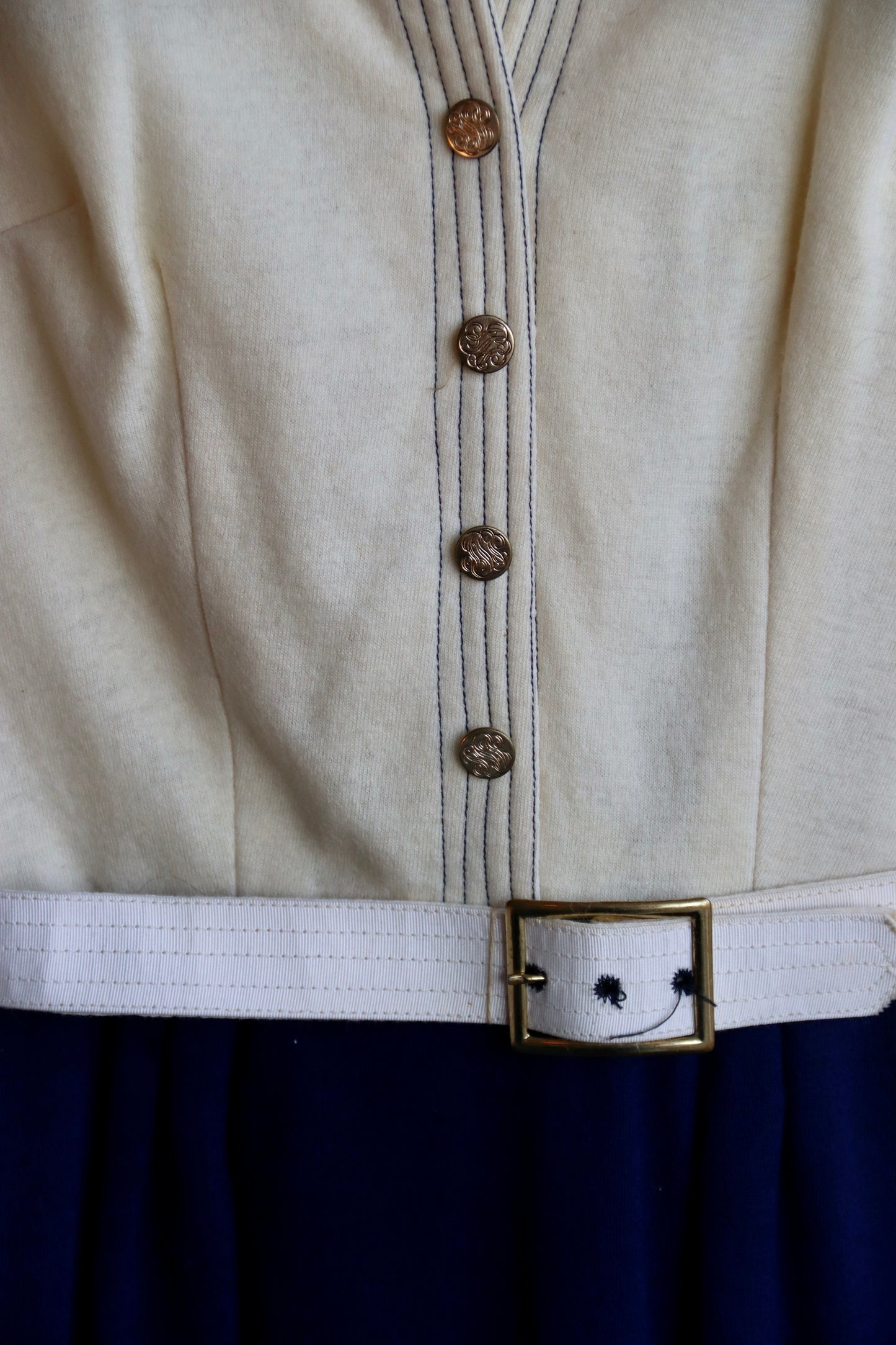 Vintage Parfait Originals Blue and White Wool Dress with Belt