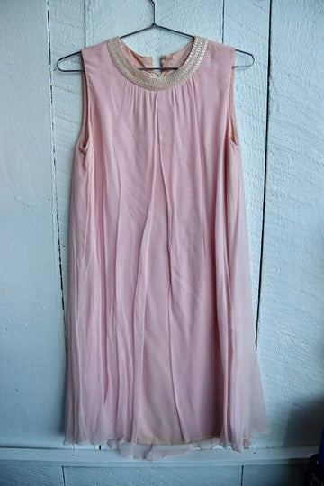 Vintage Cherida Pink Dress with Beaded Collar