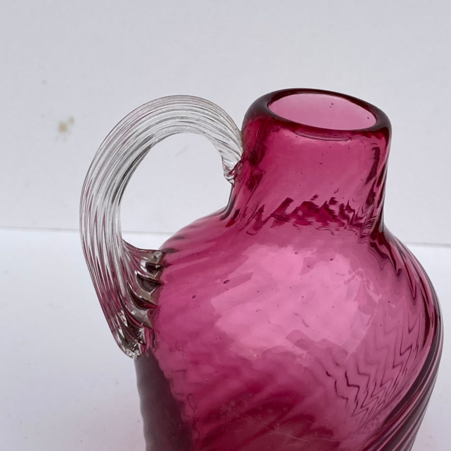 Mini hand blown maroon glass pitcher/vase