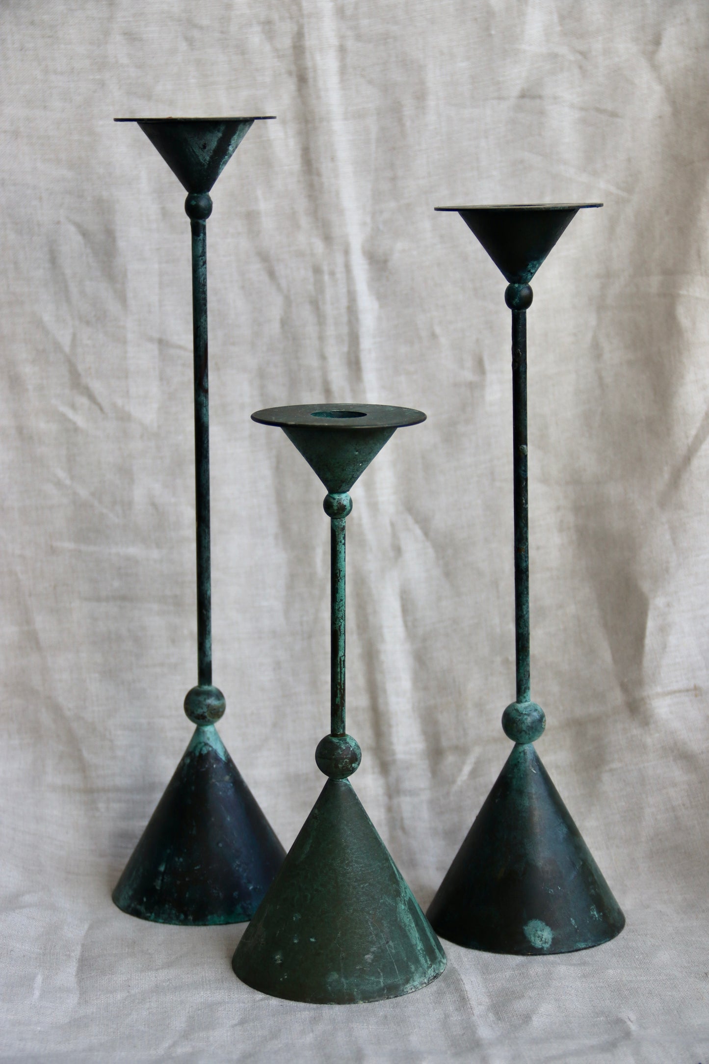 Set of 3 Copper Candlesticks