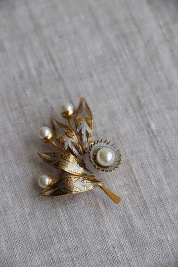 Gold and Pearl Floral Pin