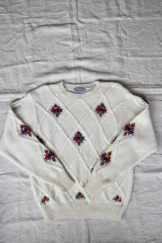 Vintage Rebecca Lynn Floral White Sweater