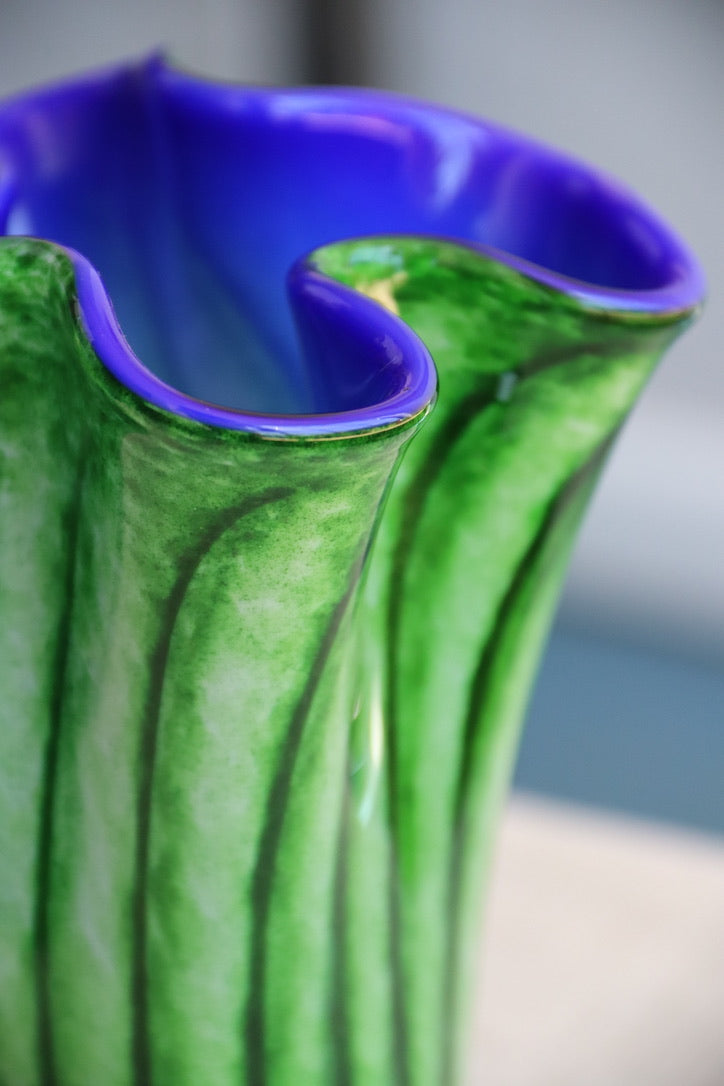 Krosno Józefina Green and Blue Wavy Blown Glass Vase
