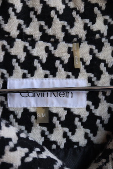 Calvin Klein Black and White Houndstooth Coat