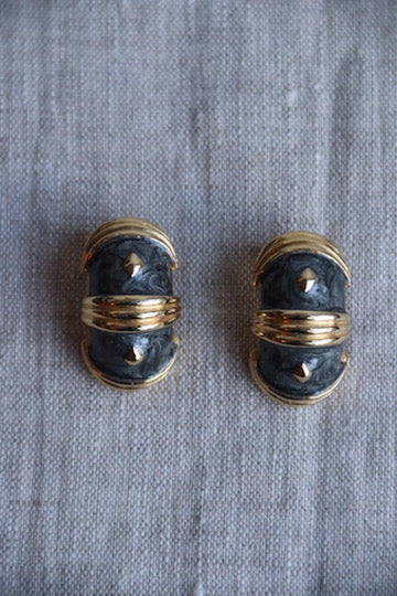 Black and Gold Clip On Earrings