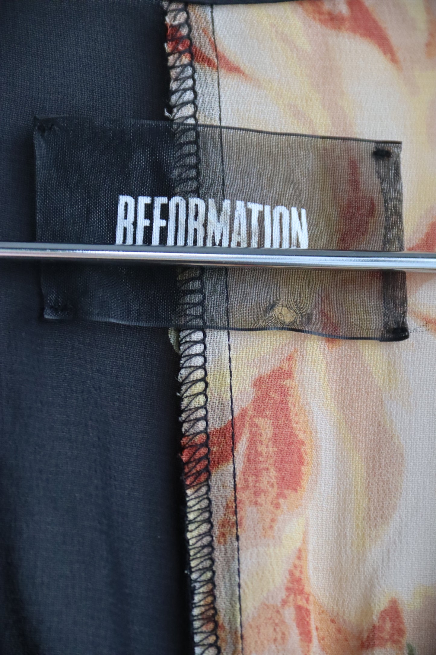 Reformation Black Floral Silk Dress
