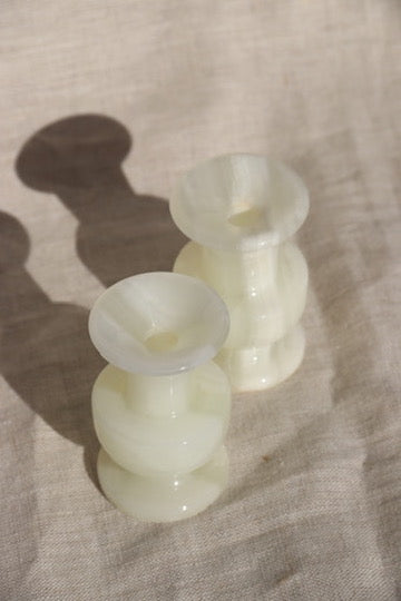 Pair of Vintage Natural Onyx Candlesticks