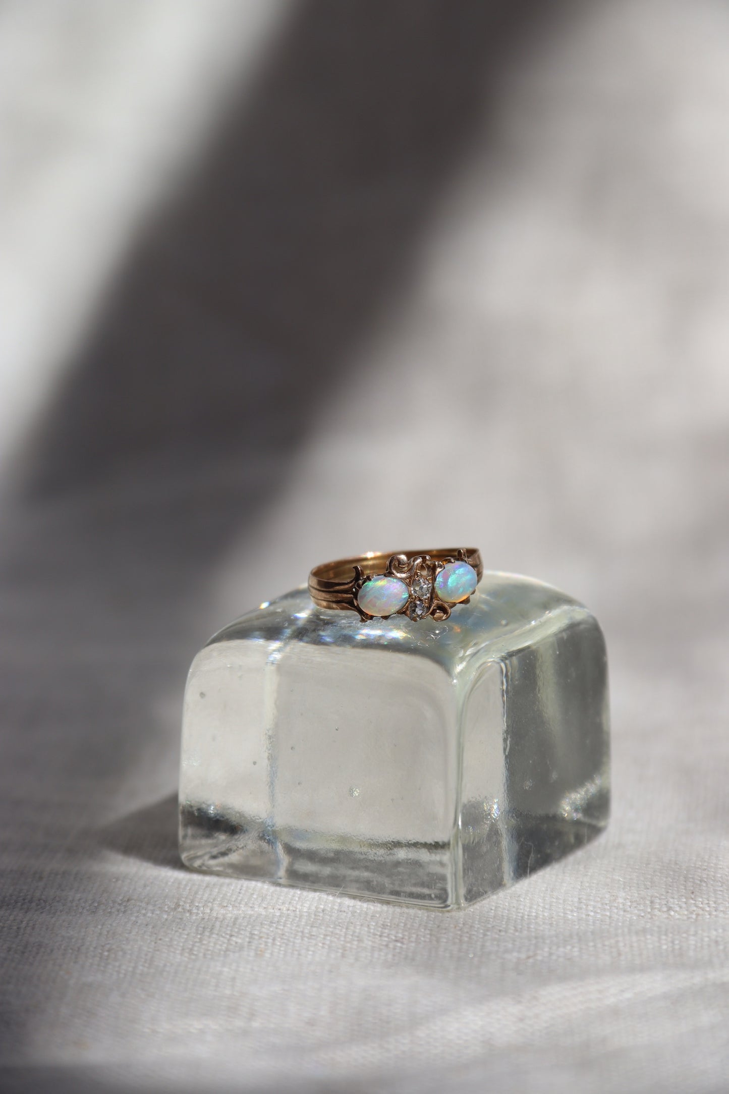 Antique 14K Gold Opal and Diamond Ring - as is