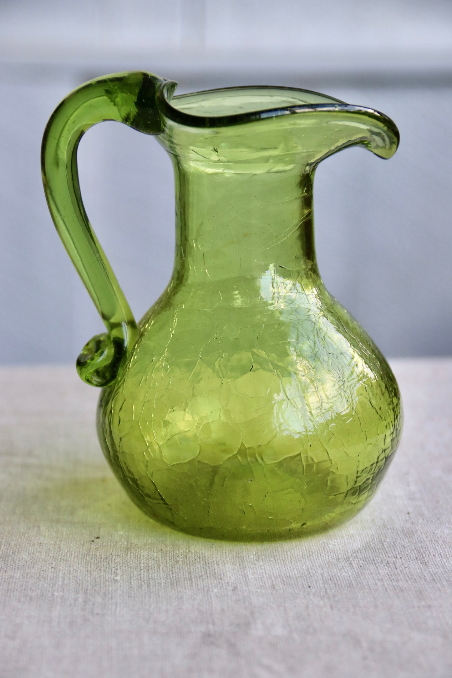Green Crackle Glass Pitcher Vase